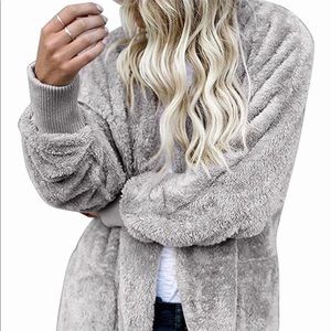 New Plush Grey Open Cardigan Hoodie S